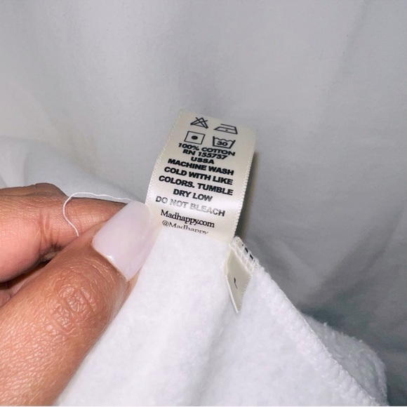 MADHAPPY Solid White Oversized Crewneck Sweatshirt w Raw Hem 100% COTTON Unisex - Picture 15 of 15